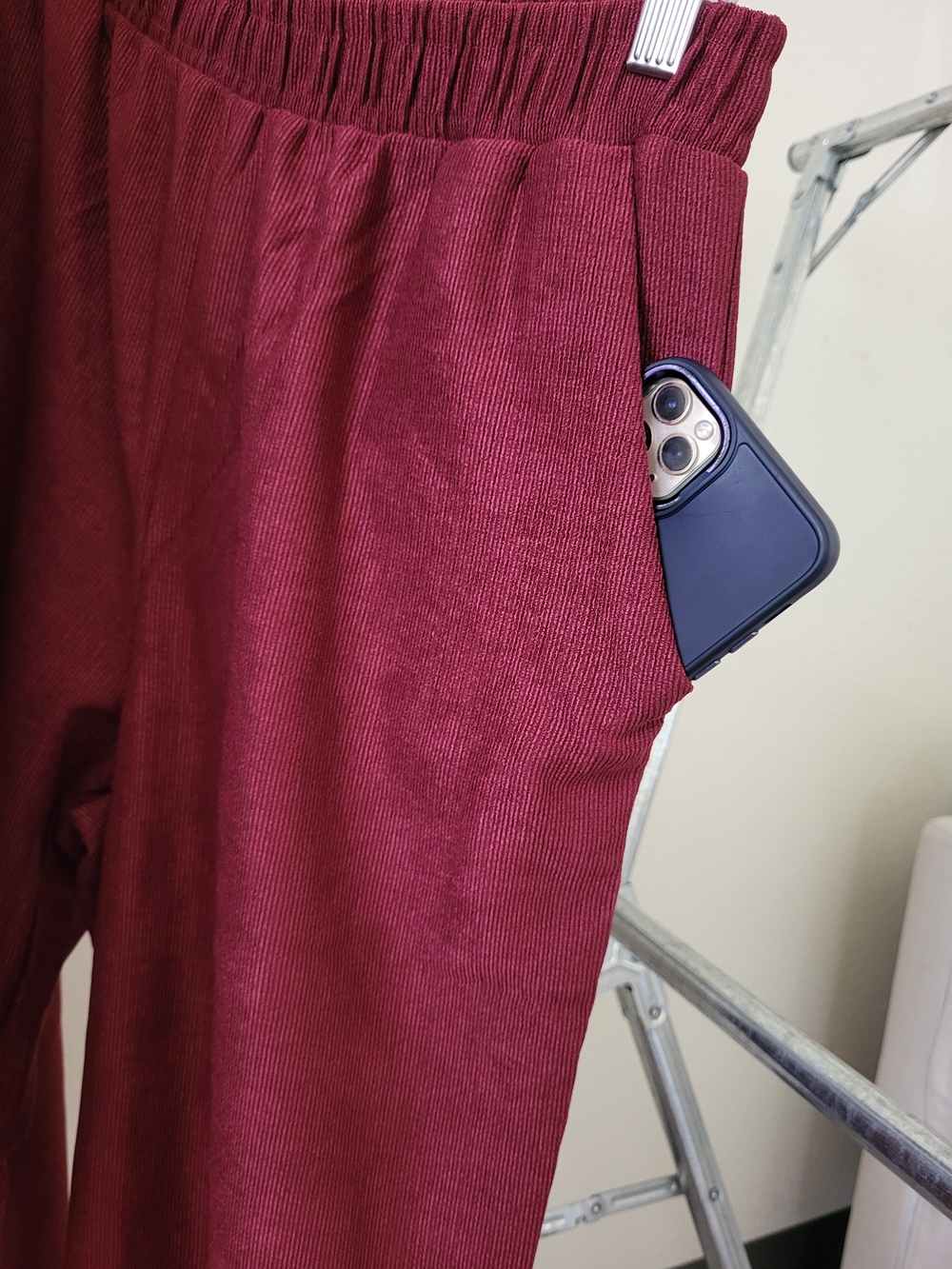 Two Piece Modest Burgundy Ribbed Pocket Shirt Set XXL - Picture 8 of 8